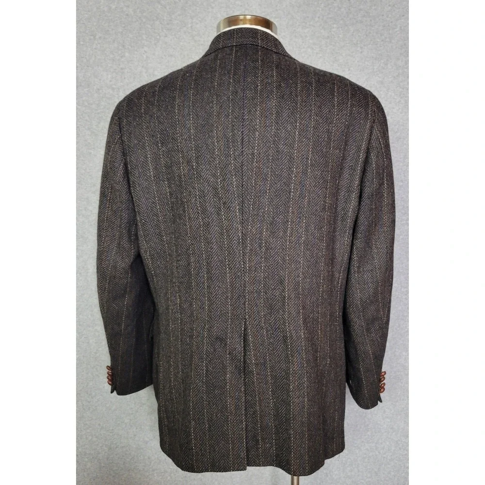 Chaps Ralph Lauren Mens Brown Herringbone Striped Wool Blazer Sport Coat USA 44?